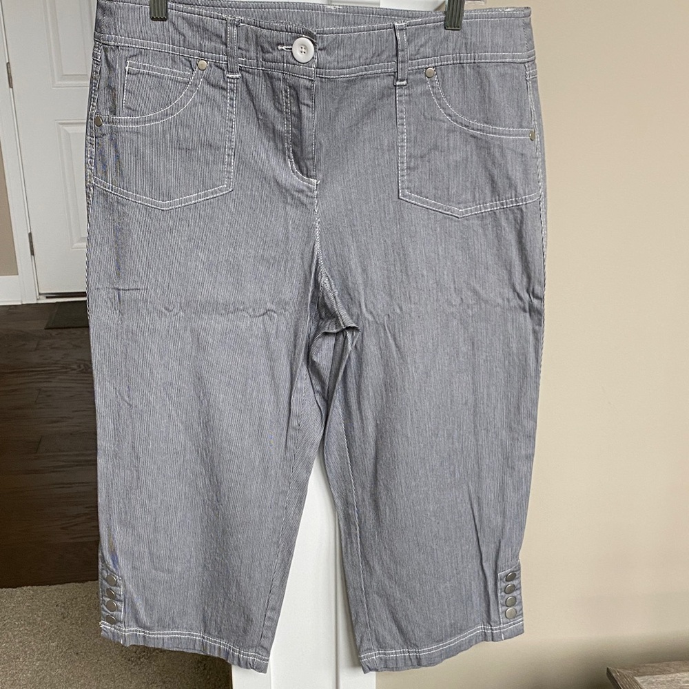 Seersucker Capris with Button and Snap Detail